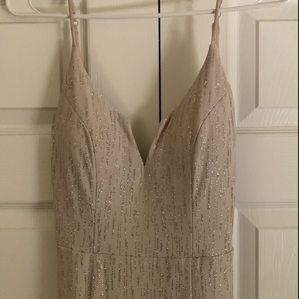 Cream/Tan/Ivory Prom Dress Silver Glitter, Size Small Like New
